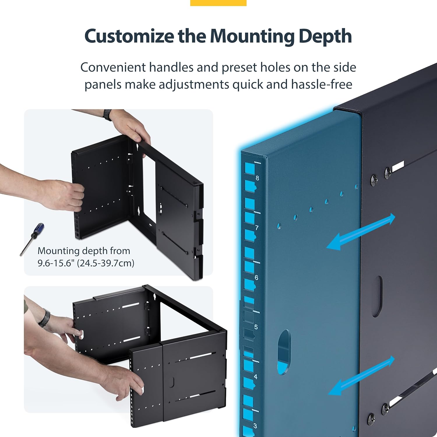 StarTech.com 2-Post 8U Wall Mounted Rack, Adjustable Depth up to 16in, for 19-inch Server/Data/Networking Equipment, Max 88lb