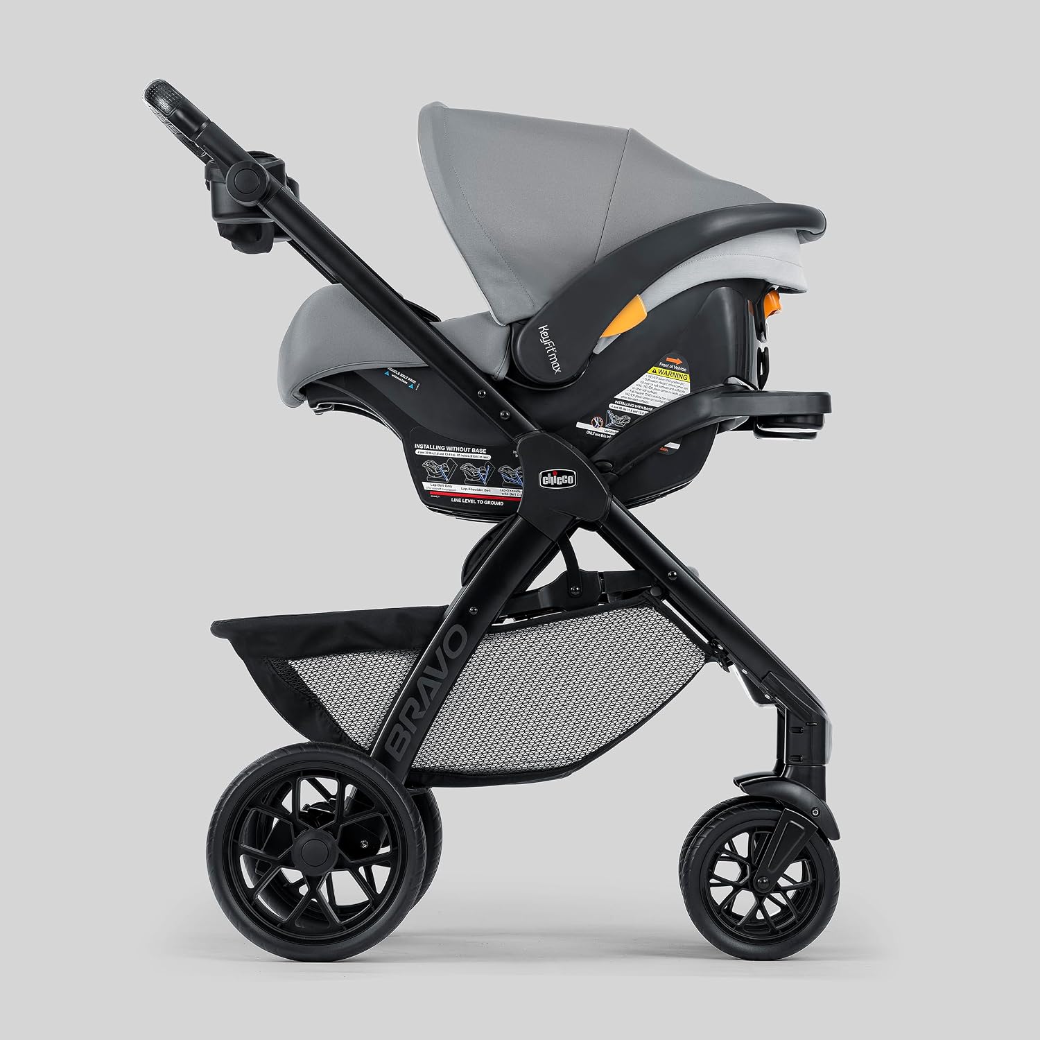 Chicco Bravo LE ClearTex 3-in-1 Trio Travel System, Bravo LE Quick-Fold Stroller with KeyFit Max ClearTex Infant Car Seat and Base, Atlas/Grey