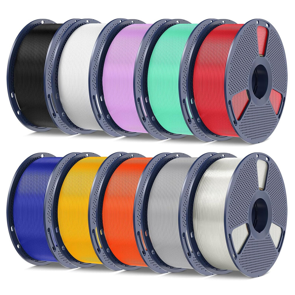 PETG Filament 1.75mm Bundle, 10kg(22lbs) SUNLU PETG 3D Printer Filament, Ultra Tough, Heat Optimized, Odorless, Black+White+Space Grey+Transparent+Red+Blue+Mango Yellow+Orange+Purple+Green