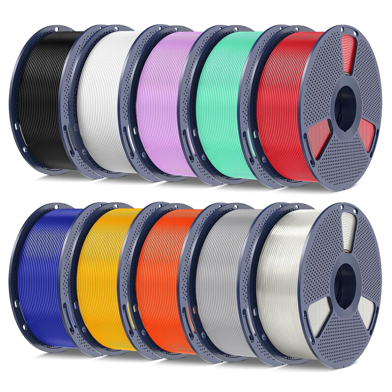 PETG Filament 1.75mm Bundle, 10kg(22lbs) SUNLU PETG 3D Printer Filament, Ultra Tough, Heat Optimized, Odorless, Black+White+Space Grey+Transparent+Red+Blue+Mango Yellow+Orange+Purple+Green