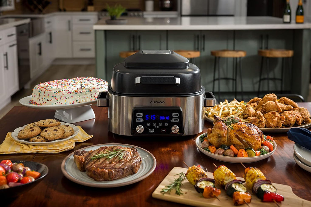 CUCKOO CAFG-A0601S Countertop Air Grill | Air Grill, Air Fry, Roast, Bake & Broil, Easy to Clean, Dishwasher Safe Accessories, Recipe Book Included, Stainless Steel