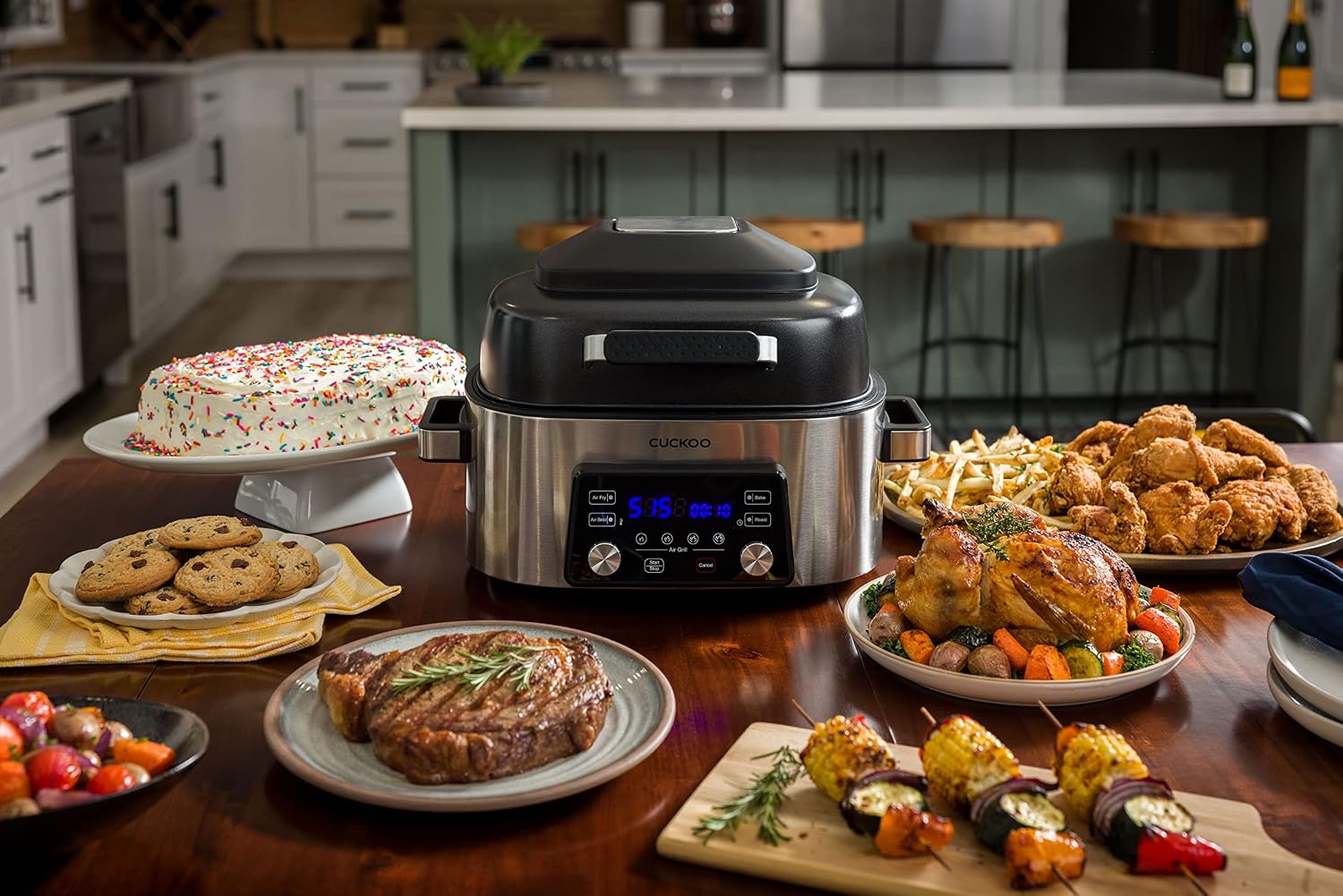 CUCKOO CAFG-A0601S Countertop Air Grill | Air Grill, Air Fry, Roast, Bake & Broil, Easy to Clean, Dishwasher Safe Accessories, Recipe Book Included, Stainless Steel