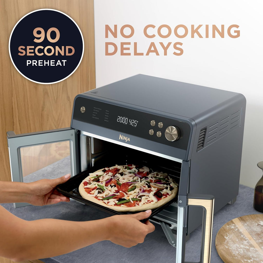 Ninja | French Door Premier Air fry Oven | 10-in-1 functions | 20.3-qt capacity | 5-qt Air Fry Basket, Sheet Pan, Wire Rack, Broil Rack | PFAS-free, Dishwasher-Safe Accessories | Cyberspace | FO101BL