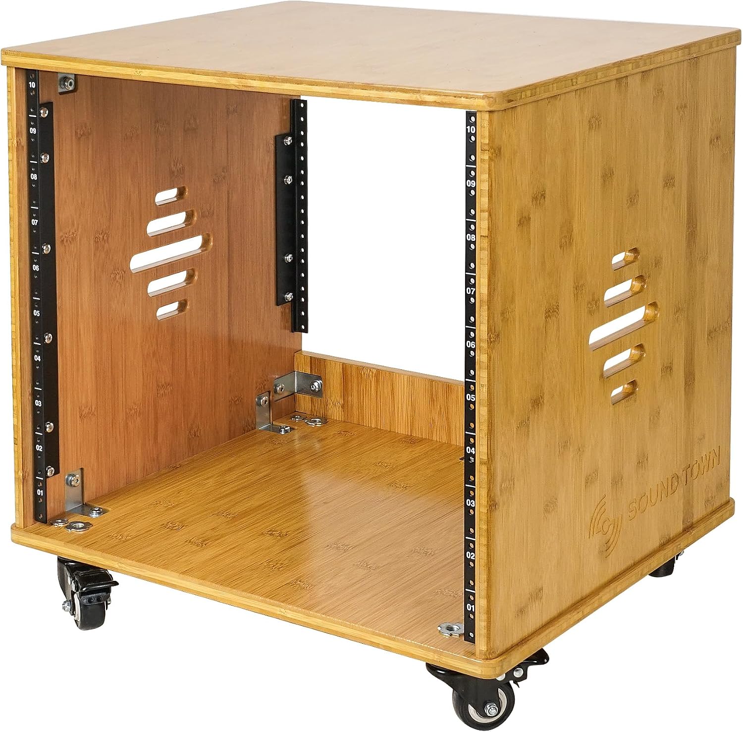 Sound Town DIY 10U Solid Carbonized Bamboo Studio Rack w/ 16' Depth, Ventilation, Rubber Feet, Casters for Recording Room, PA/DJ Pro Audio, Home Audio (STBR-10UW)
