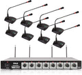 Pyle 8 Channel Wireless Microphone System - Portable VHF Cordless Audio Mic Set with 1/4' and XLR Output, Dual Antenna, - Includes 8 Table Top Mics, Rack Mountable Receiver Base - Pyle PDWM8300,Black