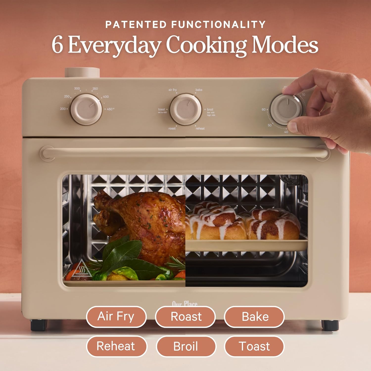 Our Place Large Wonder Oven | 6-in-1 Stainless Steel Air Fryer Toaster Oven Combo with Basket, Rack, Pan & Tray | 3-Rack, 31.7 QT, Large Capacity - Toast, Roast, Bake, Reheat, Broil & Steam | Spice