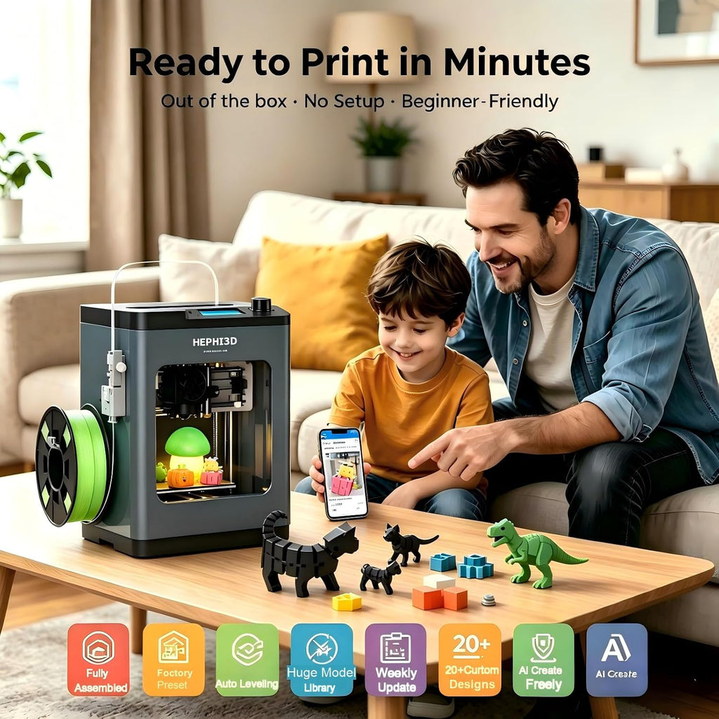 TINA2 Plus 3D Printer with WiFi Cloud, HEPHI3D DIY 3D Printers 250mm/s High Speed, Auto Leveling Mini 3D Printer for Beginners and Kids, Fully Assembly 3D Printers Open Source for Home, Office, School