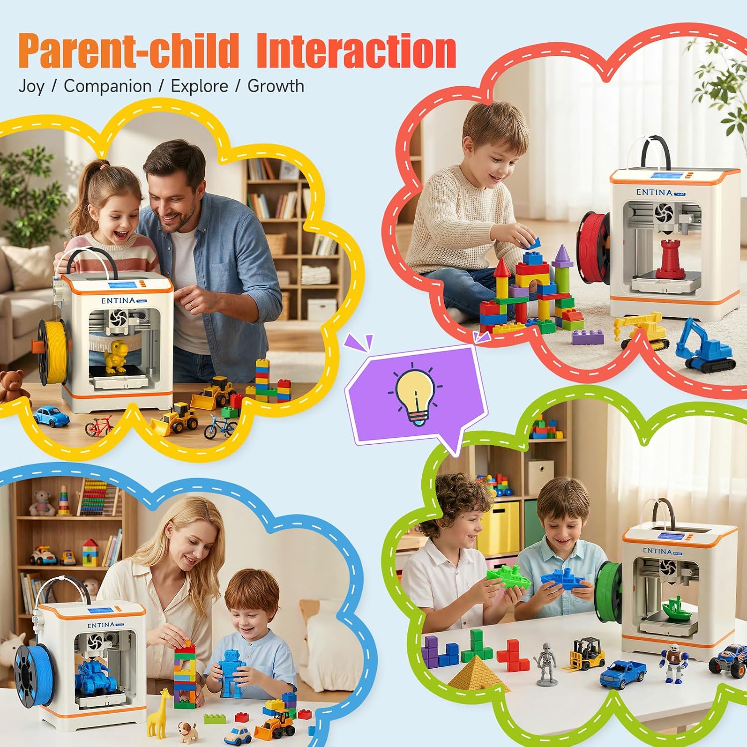 Entina Tina2C Mini 3D Printer for Kids & Beginners – Fully Assembled, Ready in 8 Minutes, App & WiFi Control, 1500+ Models, 20+ DIY Modules, Auto Leveling, High Precision for Home & STEM Learning