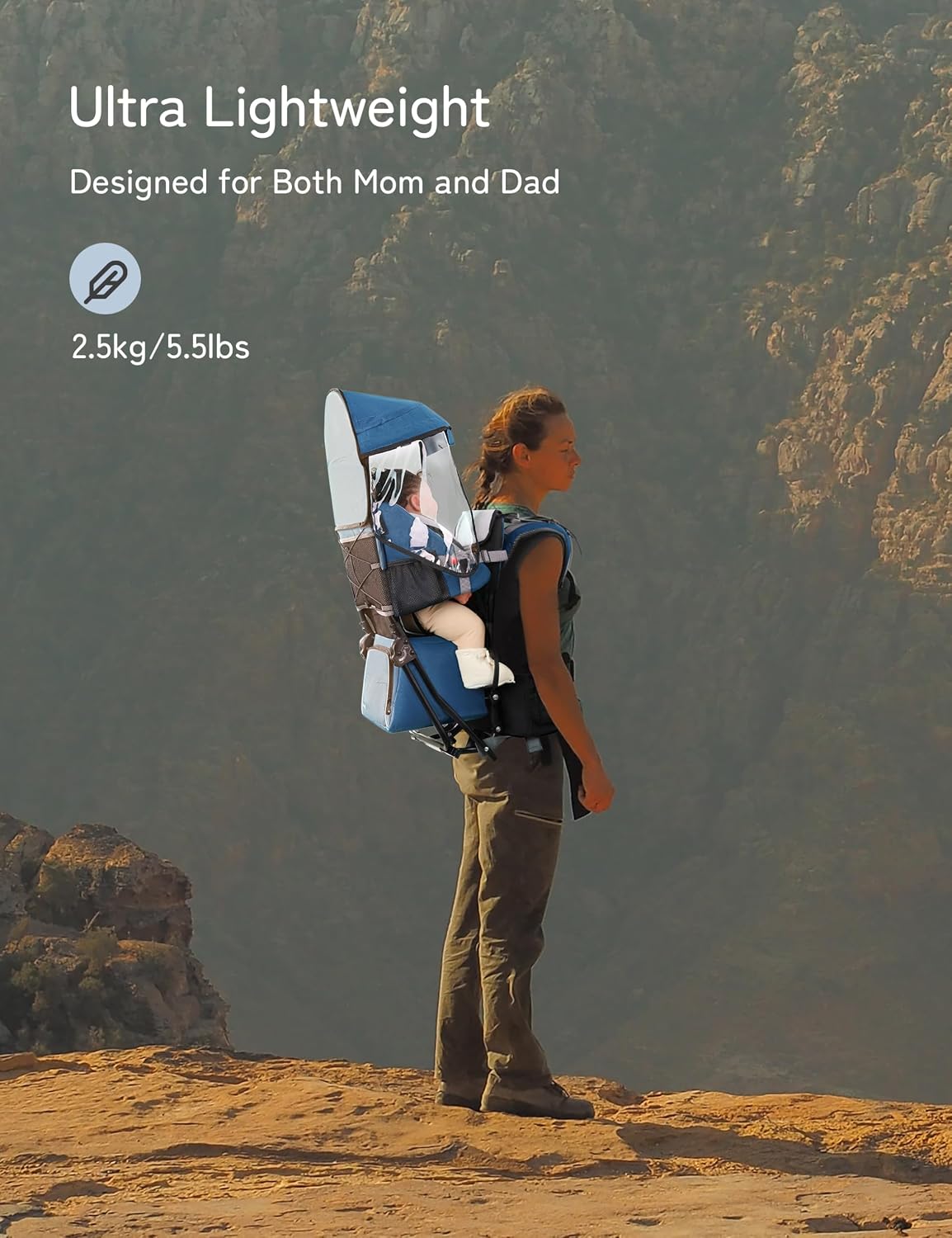 besrey Baby Backpack Carrier, Toddler Hiking Backpack with Safety 3-Height Seat, Adjustable Straps&Waist Belt, Foldable Frame Lightweight Large Capacity Child Carrier for Hiking (Klevin Blue)