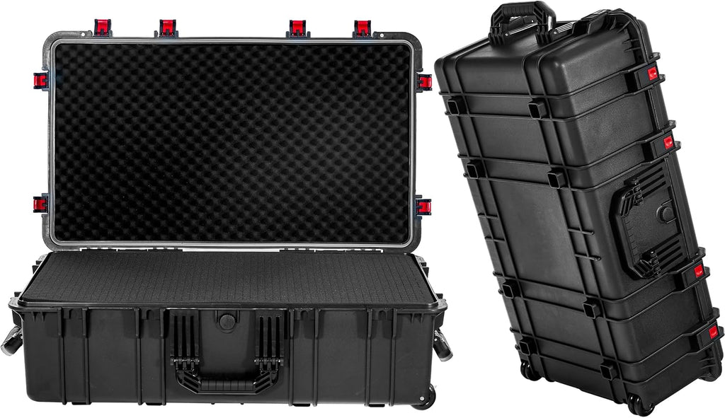 Regetek Waterproof Rolling Hard Case 35 x 20.5 x 12 Inch, Equipment Case with Foam/Wheels/ 3 Large Handles for Camera, Tool, Electronics Transport, Shockproof, Lockable, Inner 31.5' x 17.7' x 7.5'