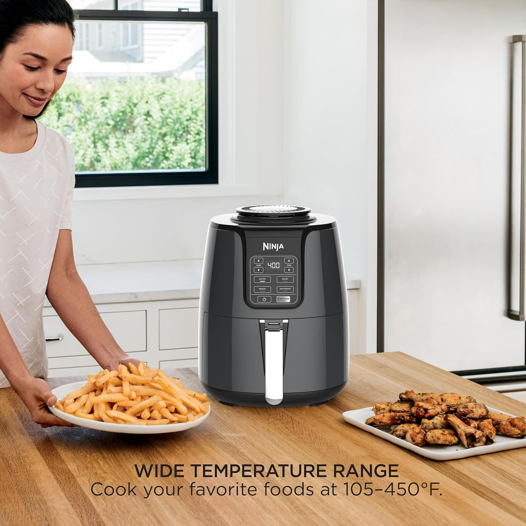 Ninja Air Fryer | 4 QT Capacity | 4-in-1 Roast, Crisp, Roast, Reheats, & Dehydrates | Dishwasher Safe Parts | 105°F-400°F | Includes 20 Easy & Healthy Recipes | 1550 watt | Grey | AF101