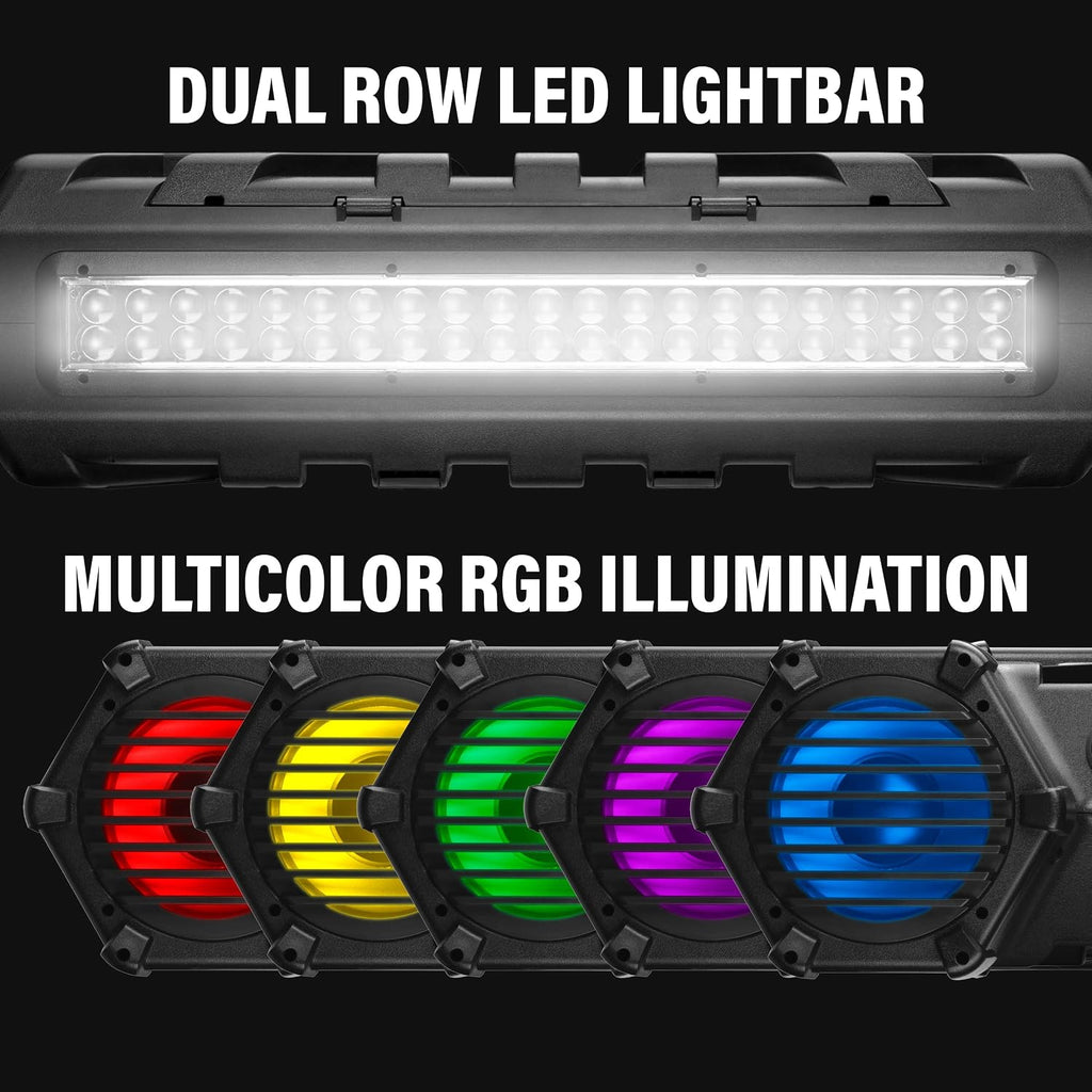BOSS Audio Systems ATV95LRGB ATV UTV Weatherproof Sound System - 8 Inch Speakers, 1.5 Inch Tweeters, Amplified, Bluetooth Remote, LED Light Bar, Storage Compartment, Easy Installation for 12V Vehicles