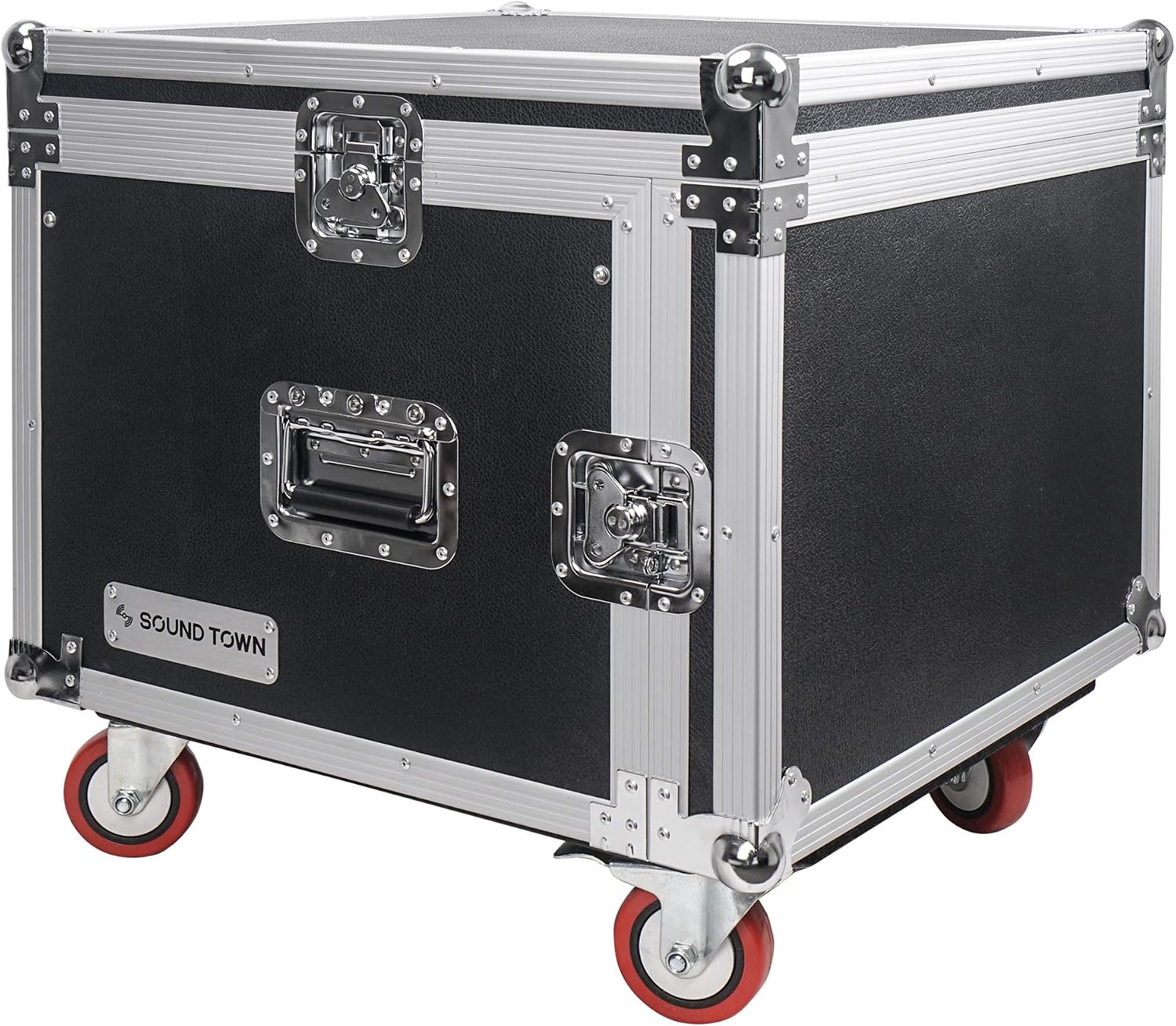 Sound Town Shock Mount 8U ATA Rack Case with 21' Rackable Depth, 11U Slant Mixer Top and Casters, 8-Space Size - Pro Tour Grade (STMR-SP8UW)
