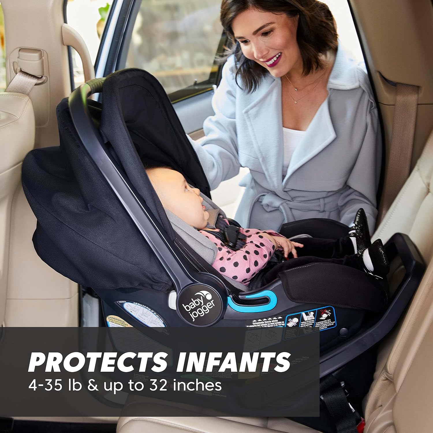 Baby Jogger® City Go 2 Infant Car Seat, Baby Travel Car Seat, Included RapidLock Carseat Base, Pike Exclusive Includes Leatherette Handlebar and Premium Fabrics, Slate