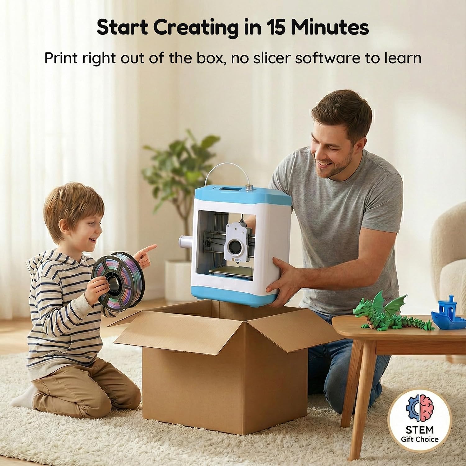 M1S Mini 3D Printer for Kids & Beginners, Perfect STEM Gift Wi-Fi App Control, Smart Auto Leveling, Precise & High Speed Printing, Direct Drive Extruder, Compatible with PLA/TPU Filament