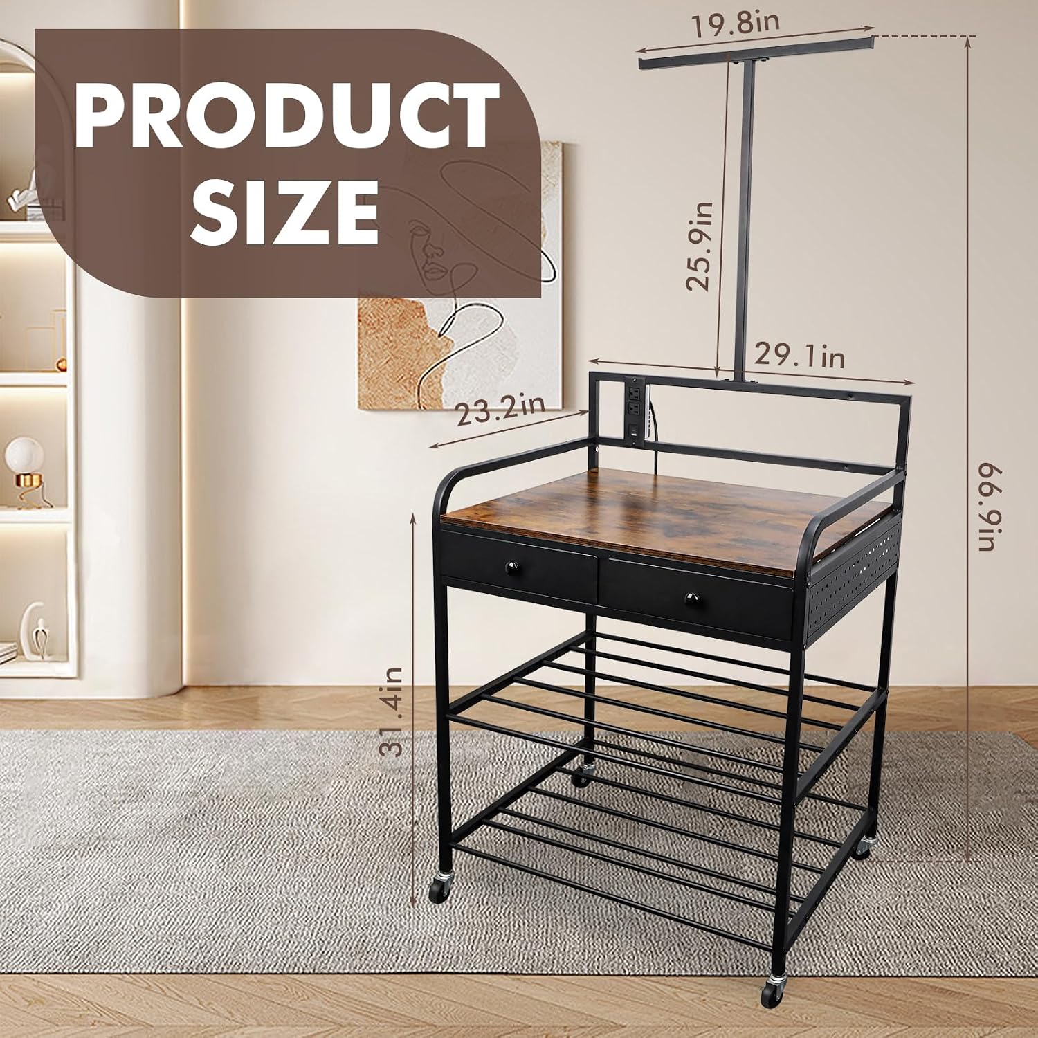 Heavy Duty 3D Printer Stand Filaments Storage Rack with Power Outlet,3D Printer Cart Desk,Rolling Filament Spool Holder,Multipose Storage Stand for Printing Studio,Home&Office Workshop