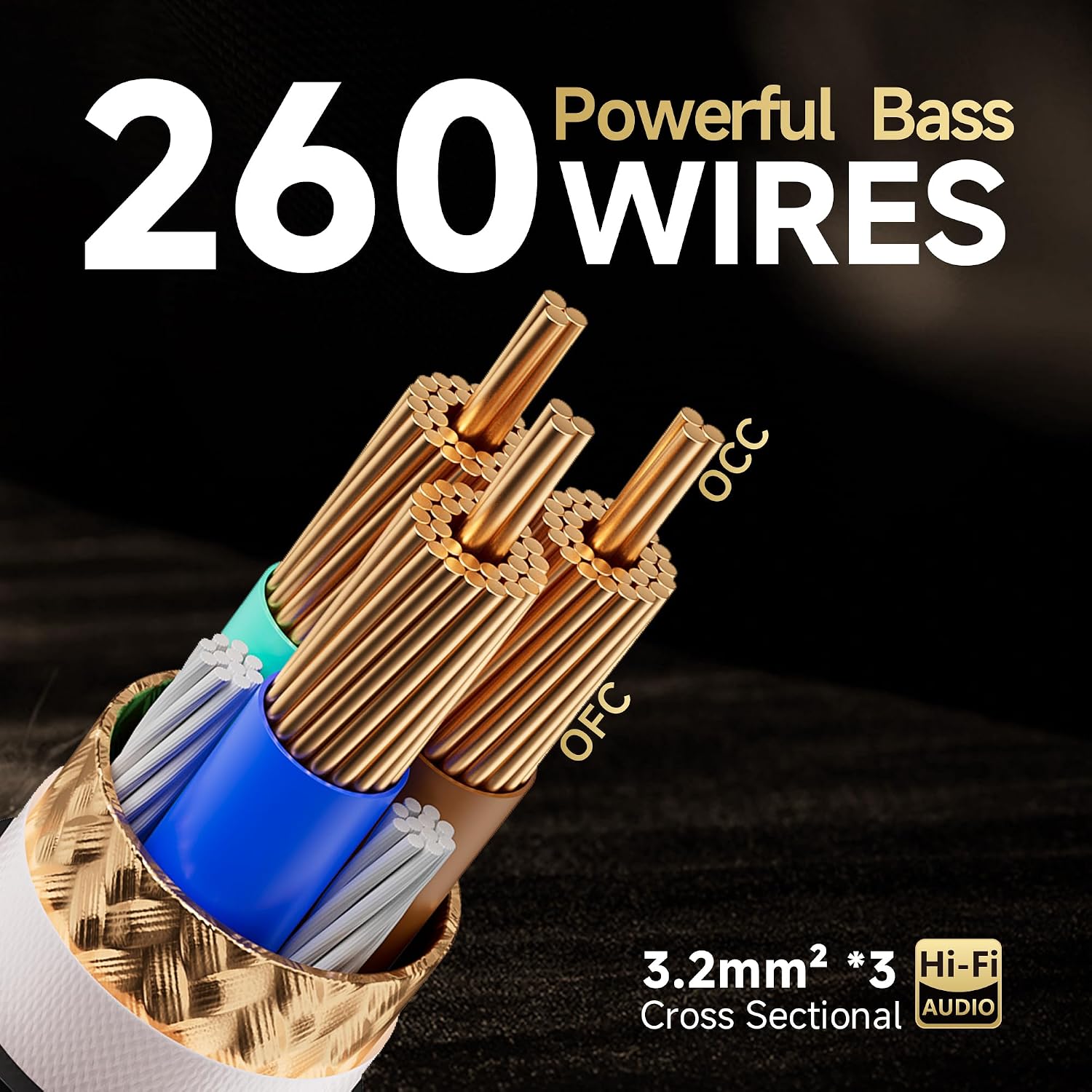 TODN Audiophile Audio Power Cable OFC+OCC Cores HiFi Power Cord with Carbon Fiber Shell, 24K Gold Plated US Plug, Φ17.5mm, 3ft/1m