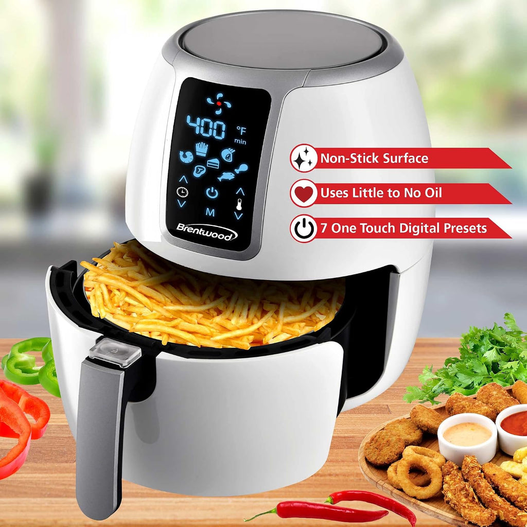Brentwood Large Electric Digital Air Fryer, Timer & Temp. Control (4-Quart, White)