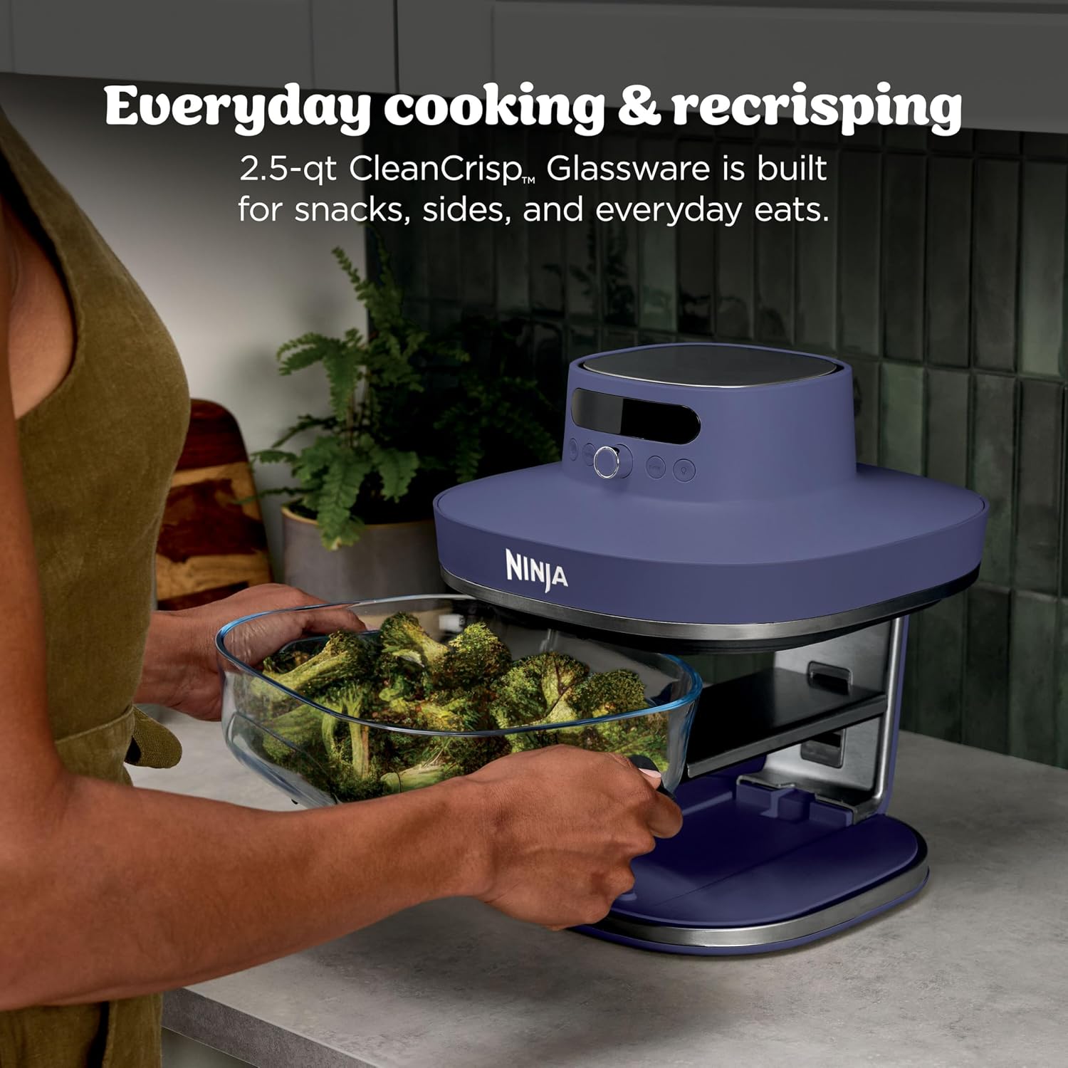 Ninja Crispi Pro 6-in-1 Glass Air Fryer | 450°F, Nontoxic, 6qt & 2.5qt Containers & Lids | Microwave, Freezer, Dishwasher Safe | Max Crisp, Air Fry, Bake, Roast, Recrisp, Dehydrate |Amethyst, AS101PU1