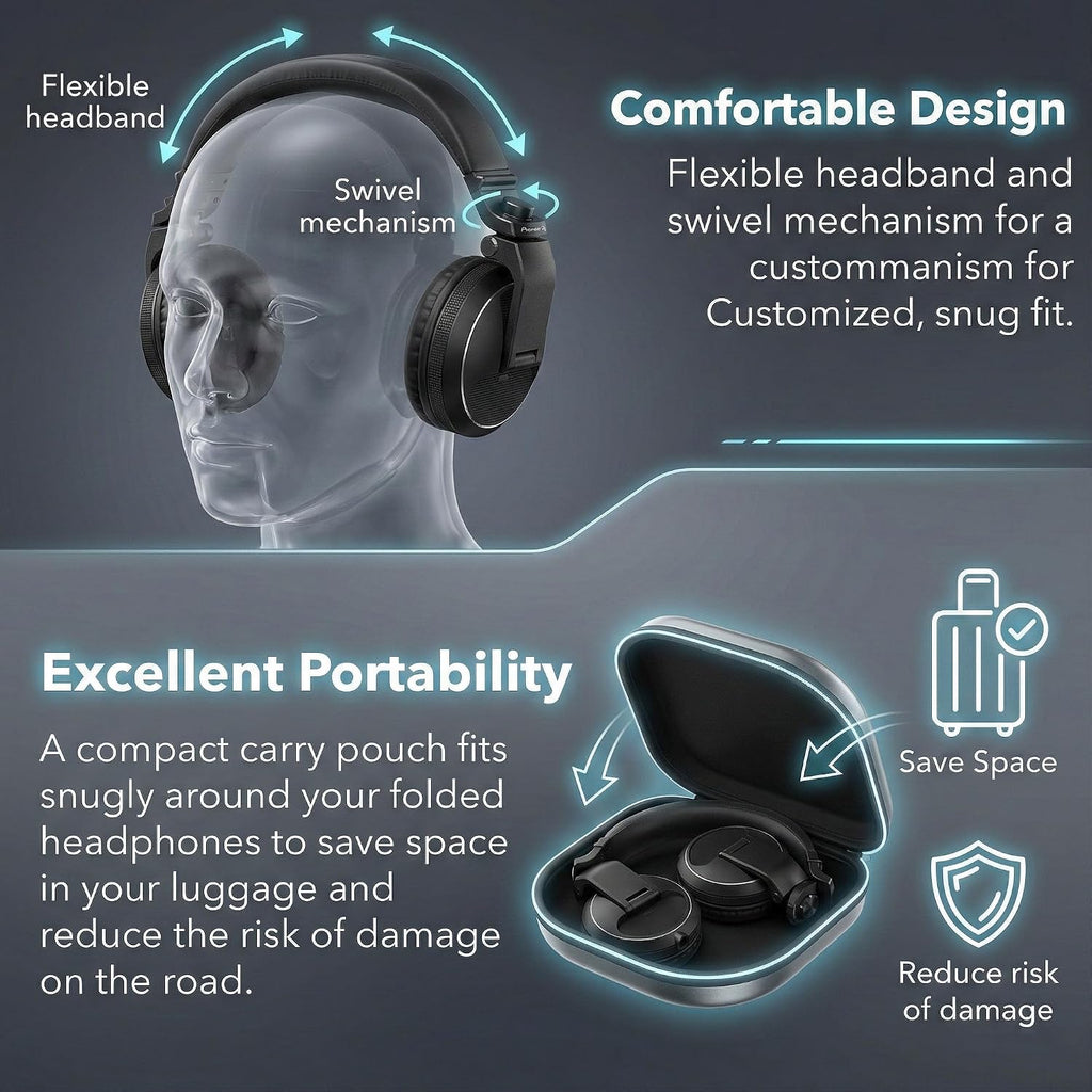 Pioneer DJ HDJ-X5 Over-Ear DJ Headphones - Black Bundle with Case and Austin Bazaar Polishing Cloth