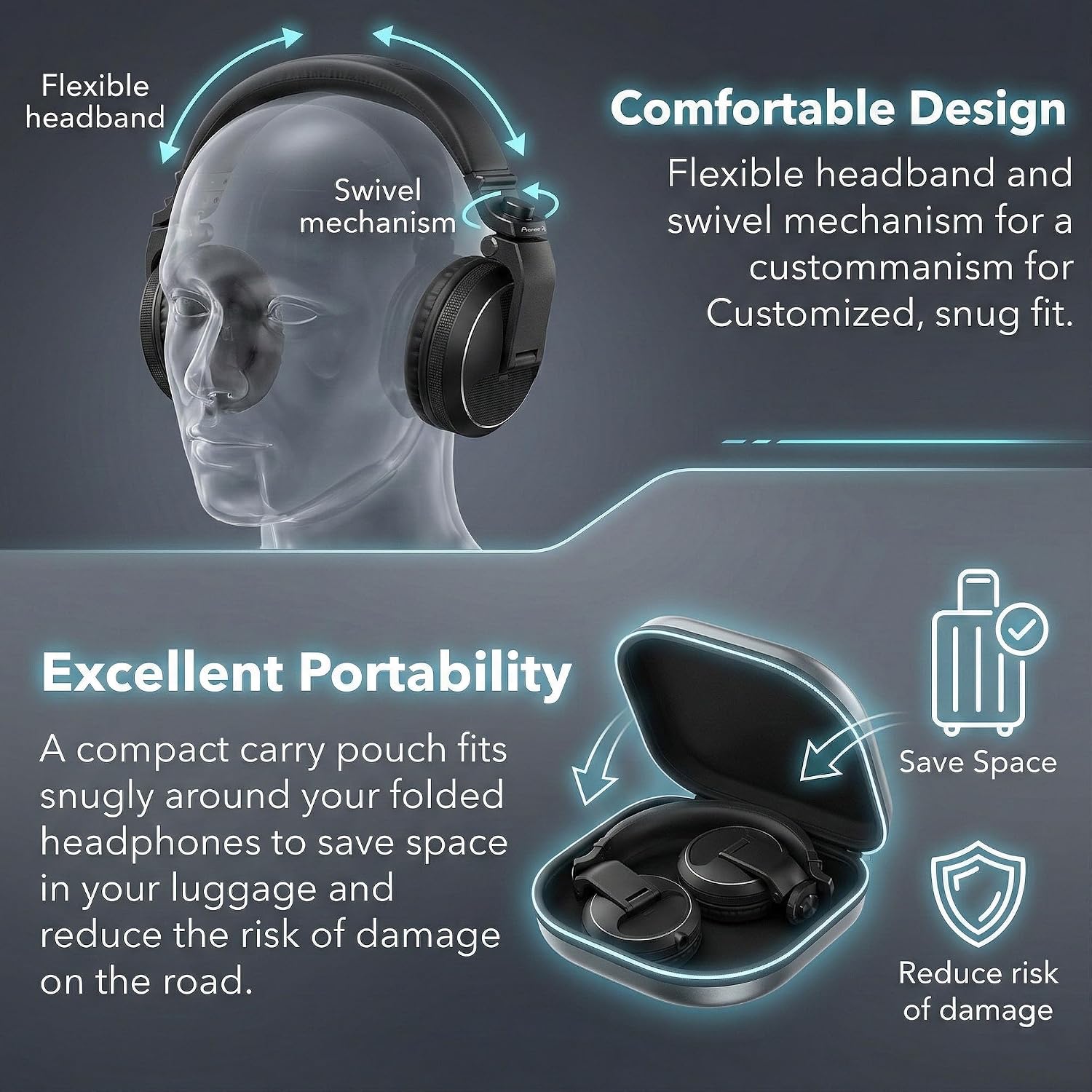 Pioneer DJ HDJ-X5 Over-Ear DJ Headphones - Black Bundle with Case and Austin Bazaar Polishing Cloth