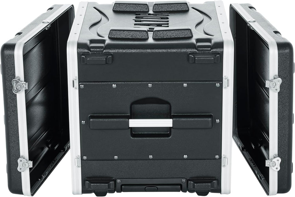 Gator Cases Lightweight Rolling 8U Rack Case with Built-in Power Supply, Heavy Duty Latches, Retractable Tow Handle, and Recessed Wheels, 19.25' depth, (GRR-8PL-US)
