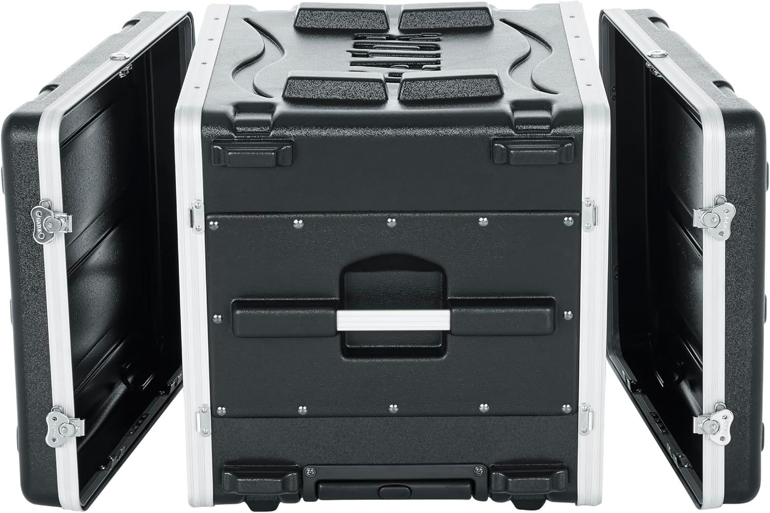 Gator Cases Lightweight Rolling 8U Rack Case with Built-in Power Supply, Heavy Duty Latches, Retractable Tow Handle, and Recessed Wheels, 19.25' depth, (GRR-8PL-US)