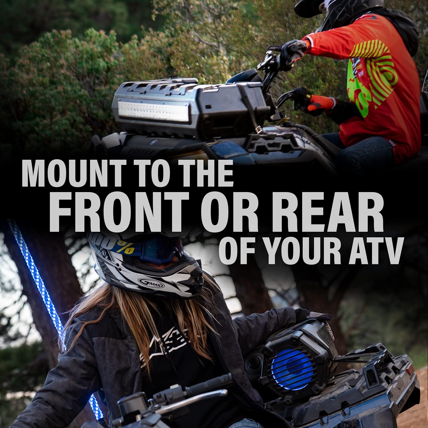 BOSS Audio Systems ATV95LRGB ATV UTV Weatherproof Sound System - 8 Inch Speakers, 1.5 Inch Tweeters, Amplified, Bluetooth Remote, LED Light Bar, Storage Compartment, Easy Installation for 12V Vehicles