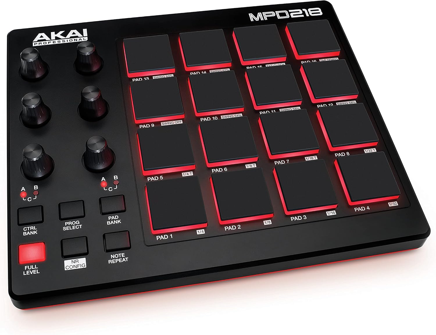Akai Professional MPD218 - USB MIDI Controller with 16 MPC Drum Pads, 6 Assignable Knobs, Note Repeat and Full Level Buttons and Production Software