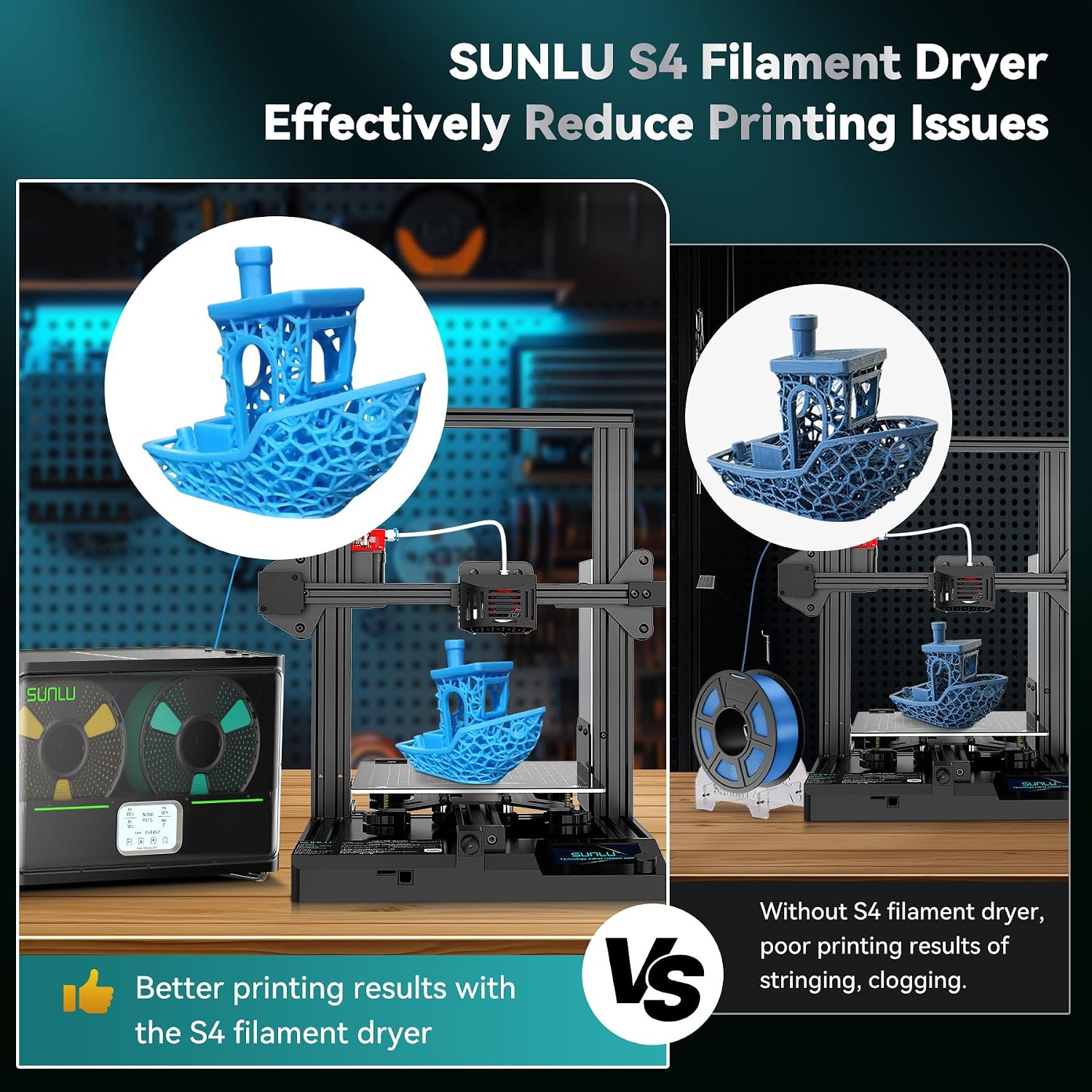 SUNLU Official Filament Dryer S4, 4 Spools Capacity, Efficient Heating to 70℃, 350W PTC Heater 3D Filament Dehydrator, Compatible with Nylon TPU PLA PETG ABS Filament 1.75/2.85/3.0mm, Black