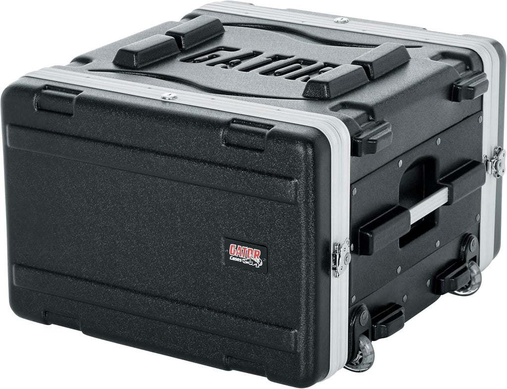 Gator Cases Lightweight Rolling 6U Rack Case with Heavy Duty Latches, Retractable Tow Handle, and Recessed Wheels, Standard 19.25' depth, (GRR-6L)