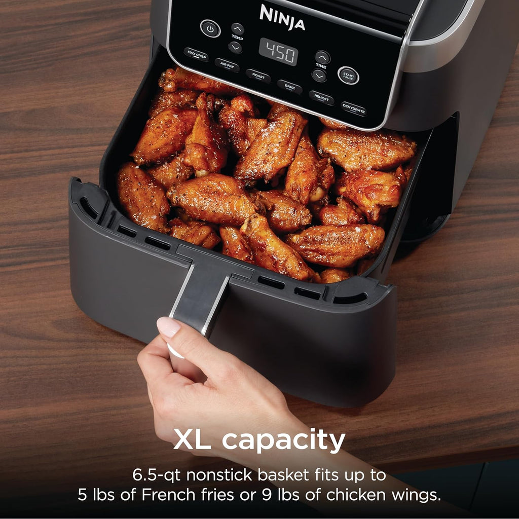 Ninja XL Air Fryer with MaxCrisp | 6.5 QT Capacity | 6-in-1 Max Crisp, Air Fry, Roast, Bake, Reheat & Dehydrate | 450°F Temp | 1750 Watts | Nonstick Basket, Crisper Plate & Recipe Guide | Grey | AF181