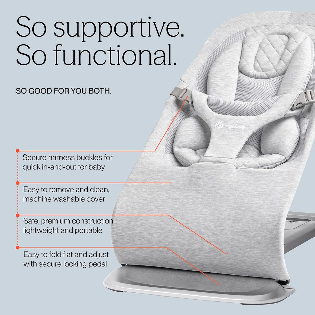 Ergobaby Evolve 3-in-1 Bouncer, Adjustable Multi Position Baby Bouncer Seat, Fits Newborn to Toddler, Soft Olive