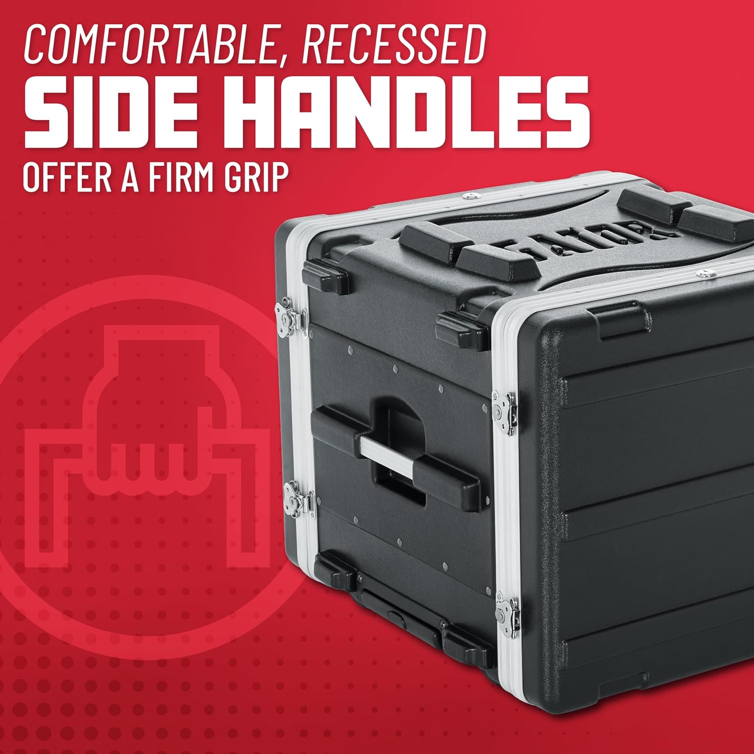 Gator Cases Lightweight Rolling 8U Rack Case with Built-in Power Supply, Heavy Duty Latches, Retractable Tow Handle, and Recessed Wheels, 19.25' depth, (GRR-8PL-US)