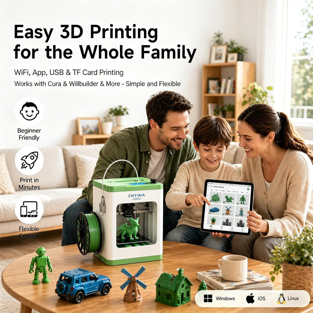 Entina TINA2S 3D Printers with WiFi Cloud Printing, Fully Assembled with Auto Leveling, Huge Library, DIY Mini 3D Printer for Beginners and Kids, High Precision 3D Printer for Home, Office & School