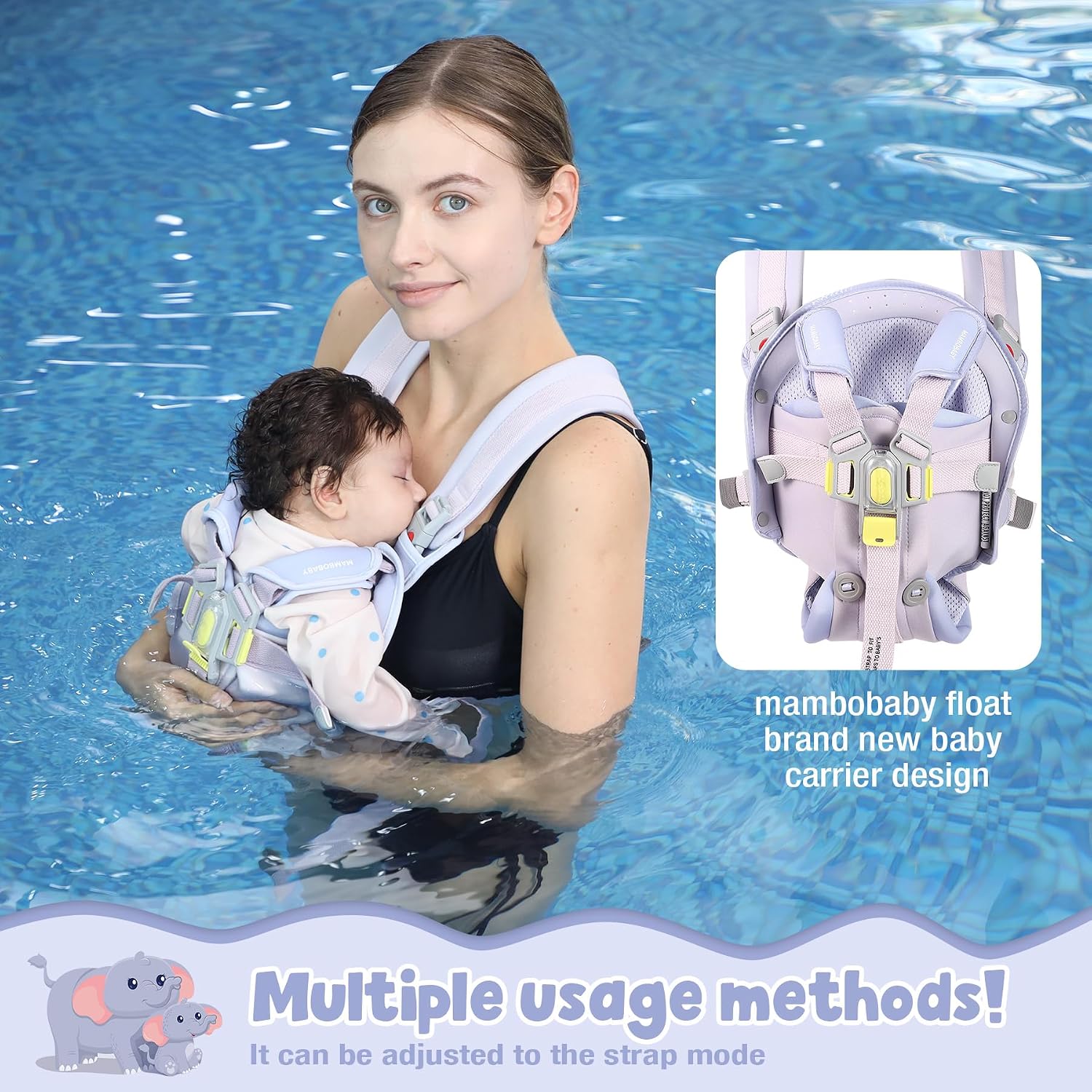 Mambobaby Float Deluxe Baby Pool Float: Safe & Comfortable Swim Trainer for Infants & Toddlers, Non-Inflatable Design, UV Protection Canopy, Fun Water Experience for Ages 3-24 Months