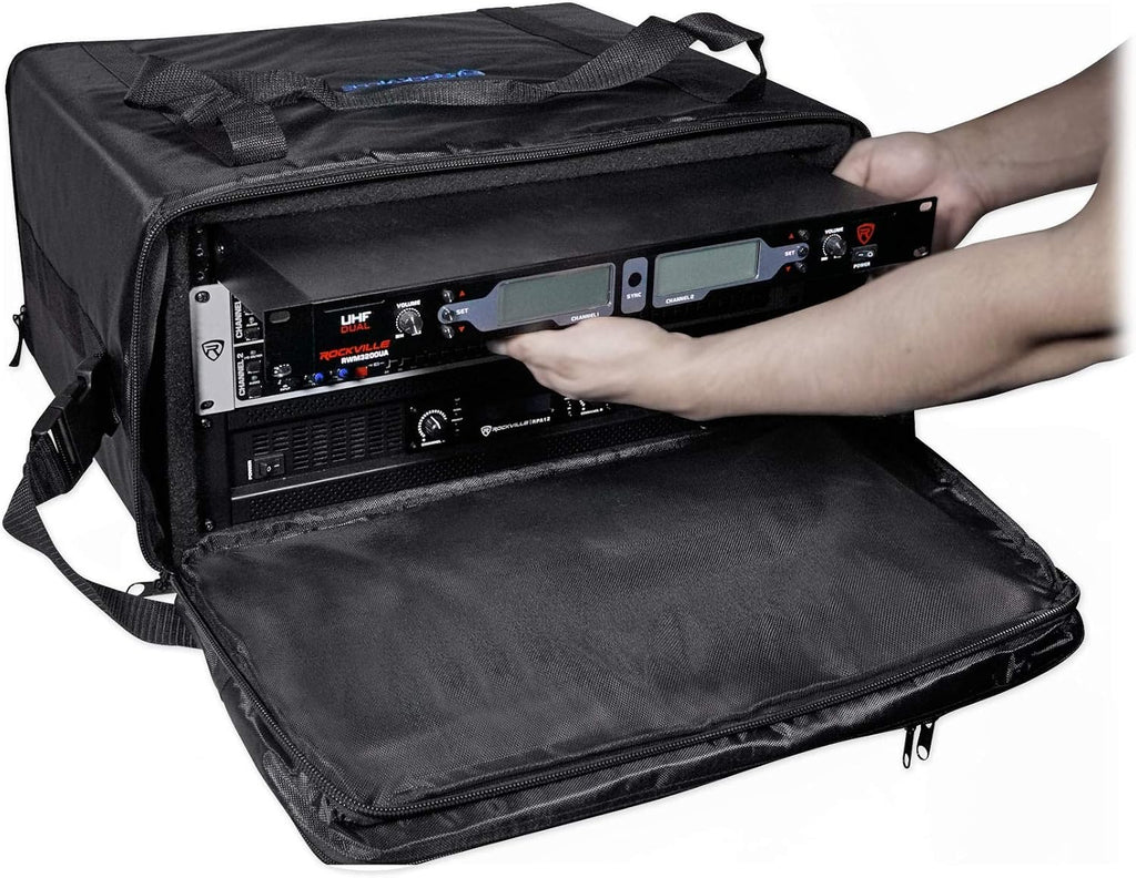 Rockville RRB55 5U Rack Bag Double-Sided Case, 16' Depth, Shoulder Strap, Zippered Pockets, Lightweight, Durable Nylon, for DJs and Live Sound Professionals