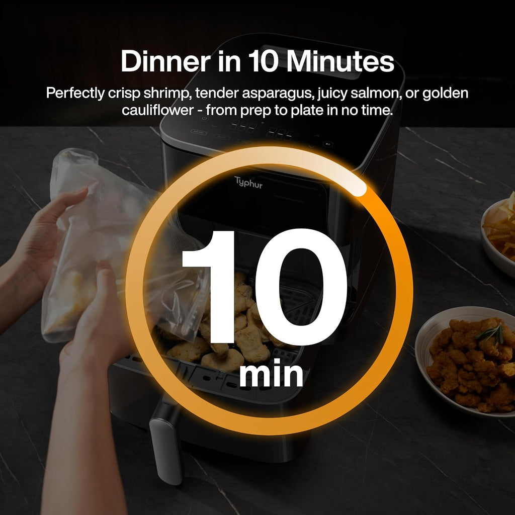 Typhur Sync 8QT AI Smart Air Fryer with Built-in Wireless Meat Thermometer, 9-in-1 XL Non Toxic Ceramic Airfryer, 450°F Max, Cooks 6lb Whole Chicken, Quiet & Dishwasher Safe, 120V