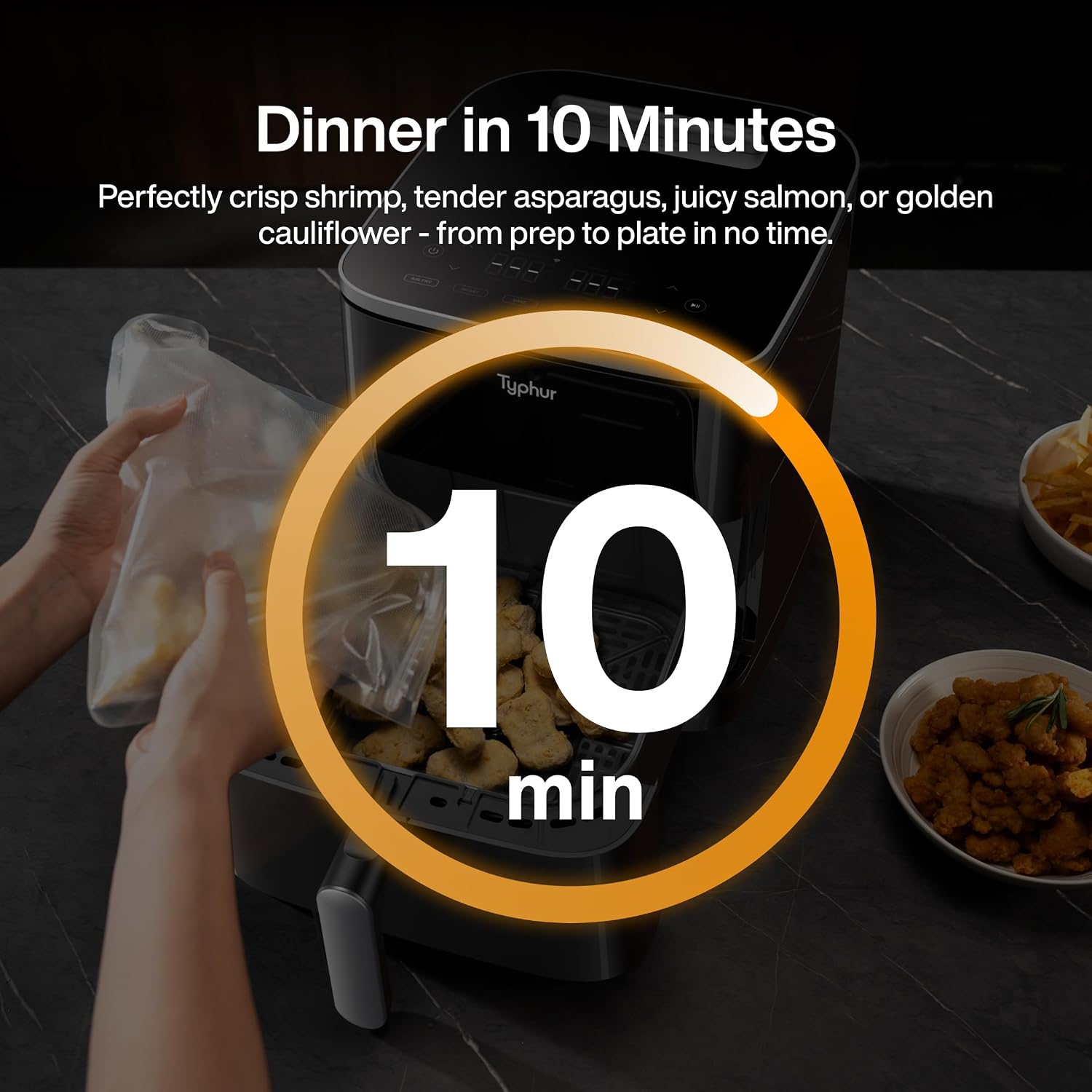 Typhur Sync 8QT AI Smart Air Fryer with Built-in Wireless Meat Thermometer, 9-in-1 XL Non Toxic Ceramic Airfryer, 450°F Max, Cooks 6lb Whole Chicken, Quiet & Dishwasher Safe, 120V