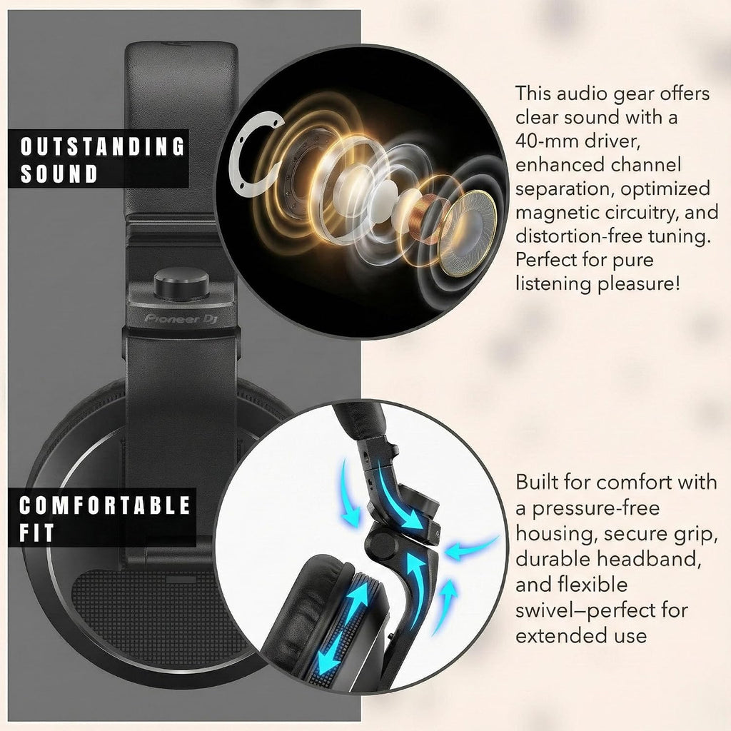 Pioneer DJ HDJ-X5 Over-Ear DJ Headphones - Black Bundle with Case and Austin Bazaar Polishing Cloth