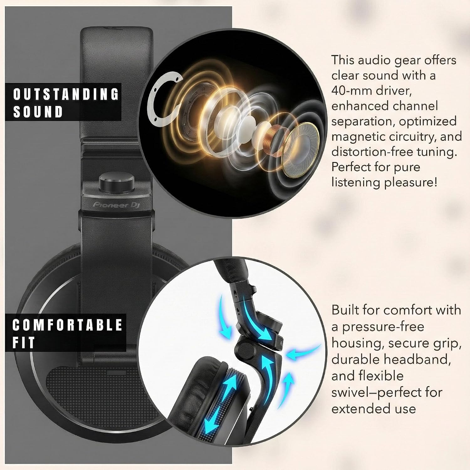 Pioneer DJ HDJ-X5 Over-Ear DJ Headphones - Black Bundle with Case and Austin Bazaar Polishing Cloth