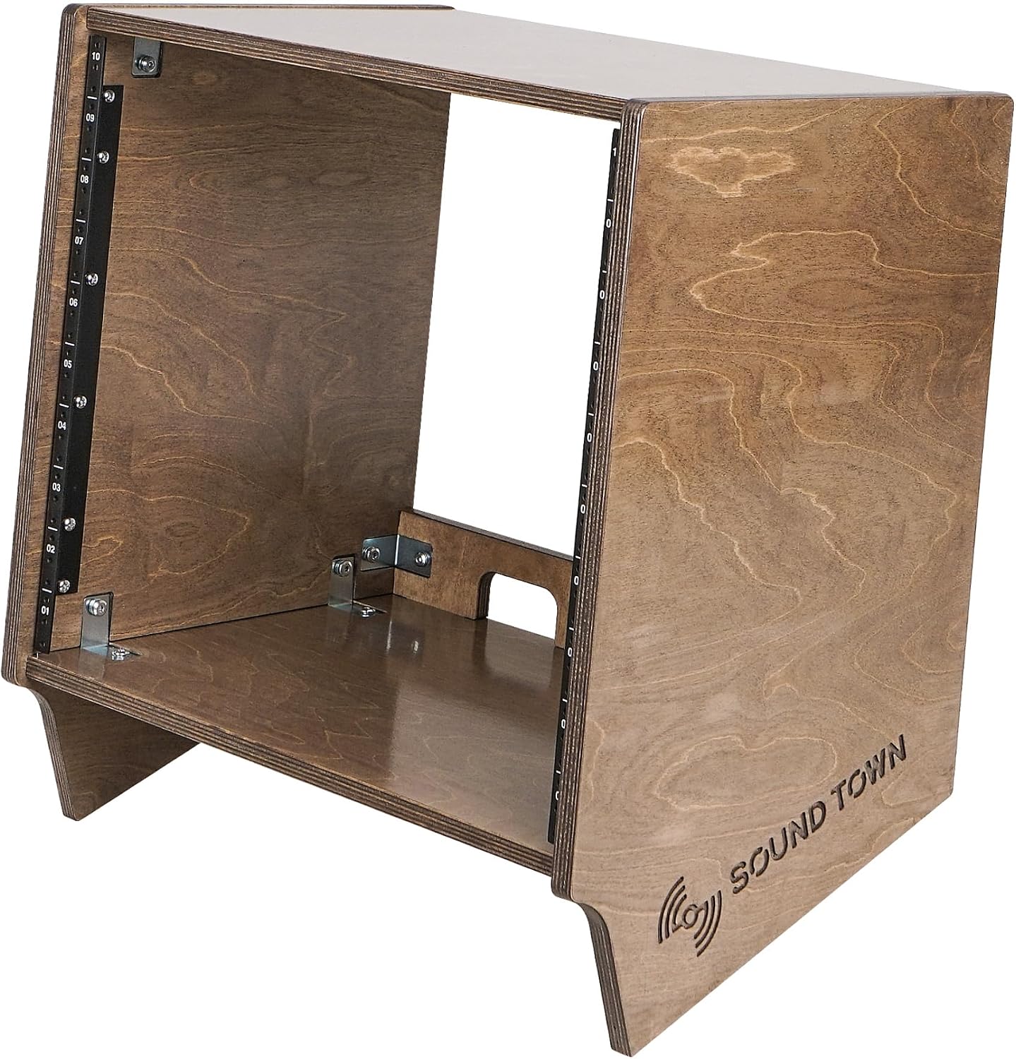 Sound Town DIY 10U Angled Desktop Turret Studio Rack with Solid Baltic Birch Plywood, Weathered Brown, Assembly Required (SDRK-10SLB)