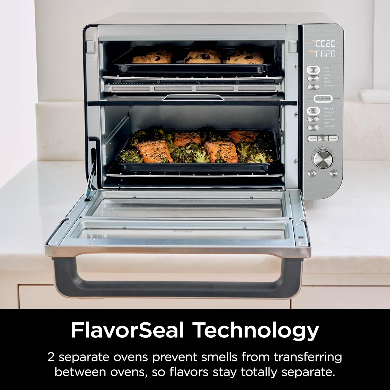 Ninja Air Fryer & Toaster Oven Combo with Thermometer | Double Stack XL | 12-in-1 | Smart Finish & DualZone Technology Cook 2 Meals at Once | Air Fry, Bake, Broil, Reheat | Stainless Steel | DCT651