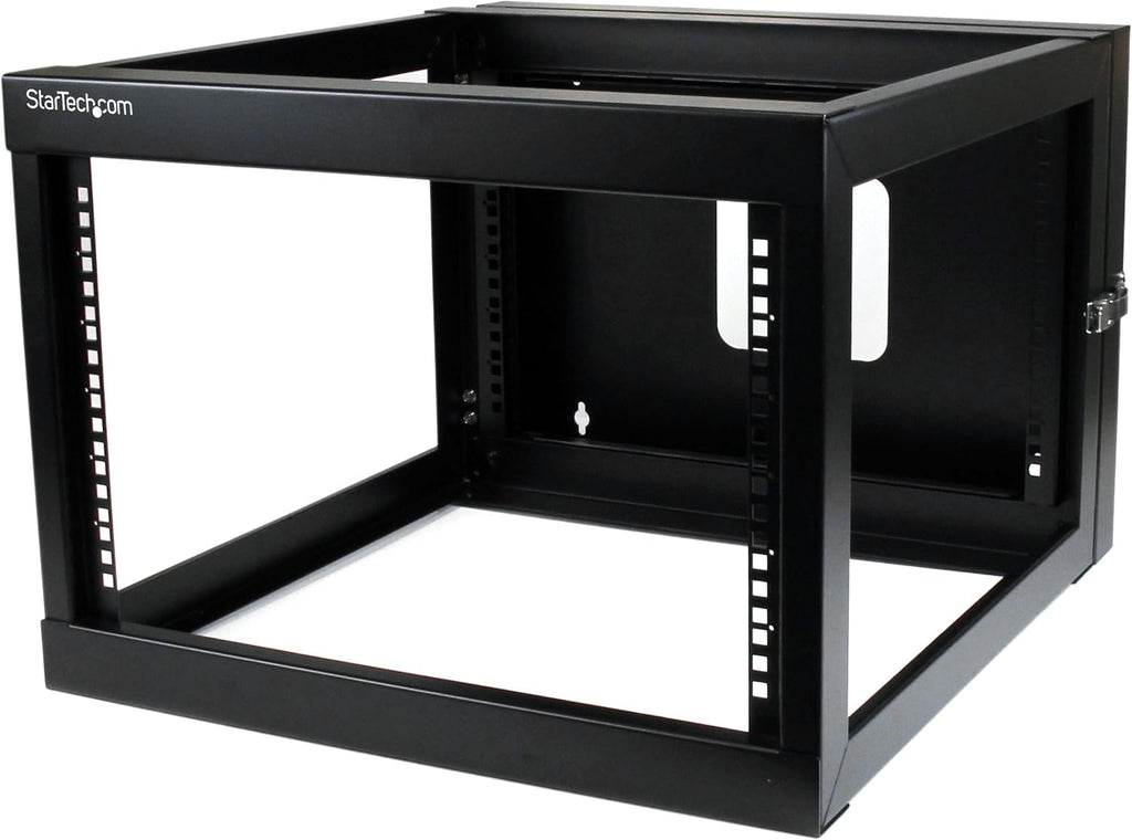 StarTech.com 4-Post 6U Hinged Wall-Mount Network Rack, 19' Open Frame Server Rack with 19.8in Mounting Depth, Wall Mount Swing Out Data Rack for IT / AV / Computer Equipment, TAA (RK619WALLOH)