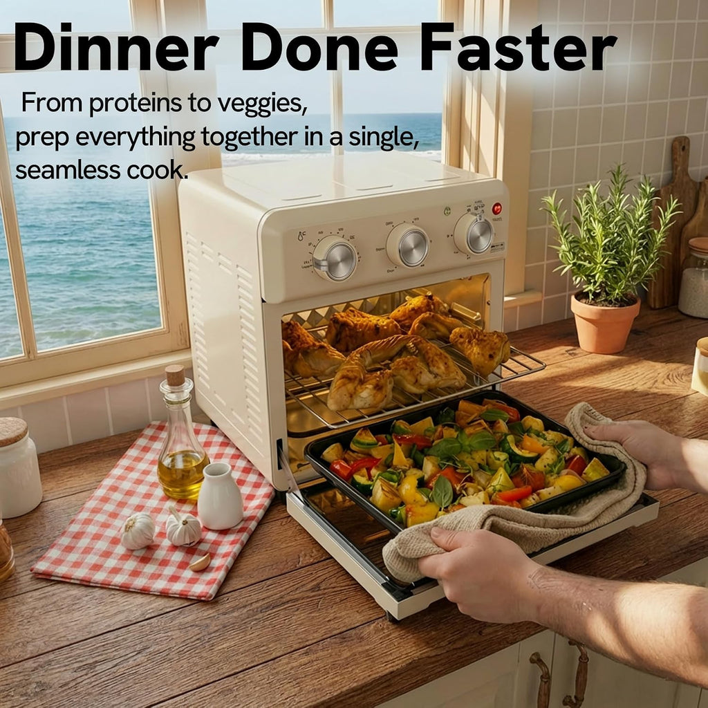 VAL CUCINA 6-in-1 Air Fryer Toaster Oven Combo, Compact 12.7 QT Small Countertop Convection Oven, Fits 9' Pizza & 4 Toast, Hexagon Hybrid Heating, Enamel Baking Pan