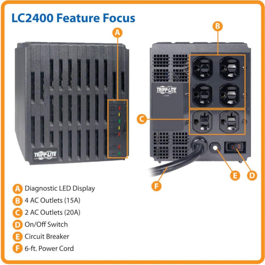 Tripp Lite LC2400 Power Conditioner for Audio Equipment, Appliances, Home Theater & More | 2400W, 120V, 6 Outlets, Voltage Regulator (AVR), EMI/RFI Filter, Line Conditioner, 1440 Joule Surge Protector