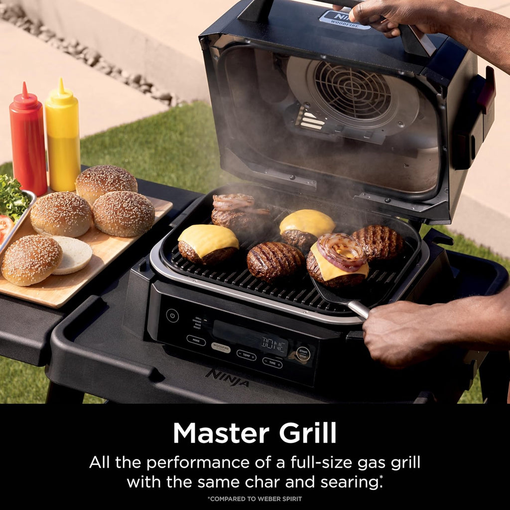 Ninja Woodfire Outdoor Grill & Smoker, 4-in-1 Functionality, Grill, Smoke, Bake, Roast, Authentic Woodfire Flavors, Electric Heat, OG301
