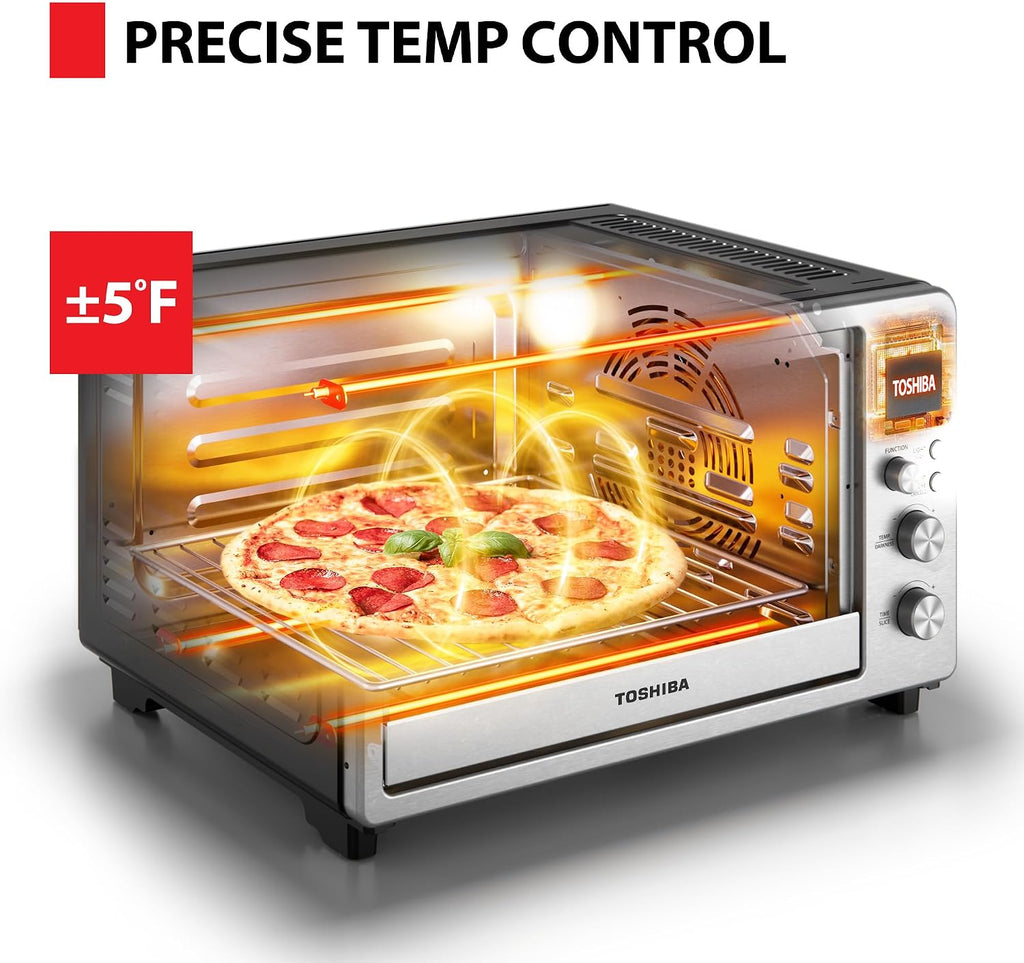 TOSHIBA ChefFry Air Fryer Toaster Oven Combo with Toast, Bake, Broil, Pizza & Dehydrate, 26.4-Quart Capacity, Stainless Steel