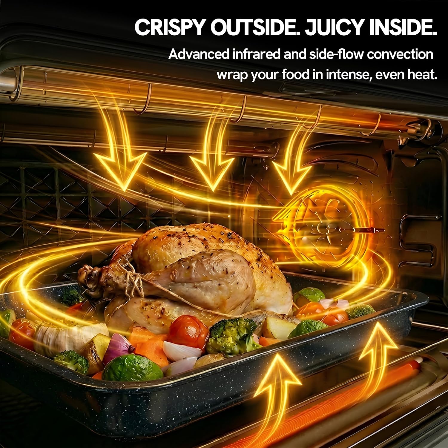 VAL CUCINA Non-Toxic Enamel Interior Air Fryer Toaster Oven Combo, 26.3 QT Countertop Convection Oven 10-in-1, Infrared Heating, Fits 12' Pizza & 6-Slice Toast, Easy Clean Enamel Baking Pan Included