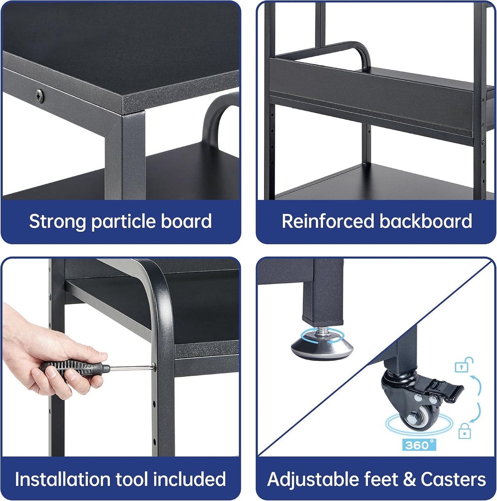 Fannova 25.6' x 23.6' Extra Large Printer Stand Table with Adjustable Storage Shelf, 3 Tier Rolling Printer Cart with Industrial Wheels for Home Office, Black